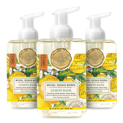 Michel Design Works Lemon Basil foaming hand soap bottle front for spa-like cleansing