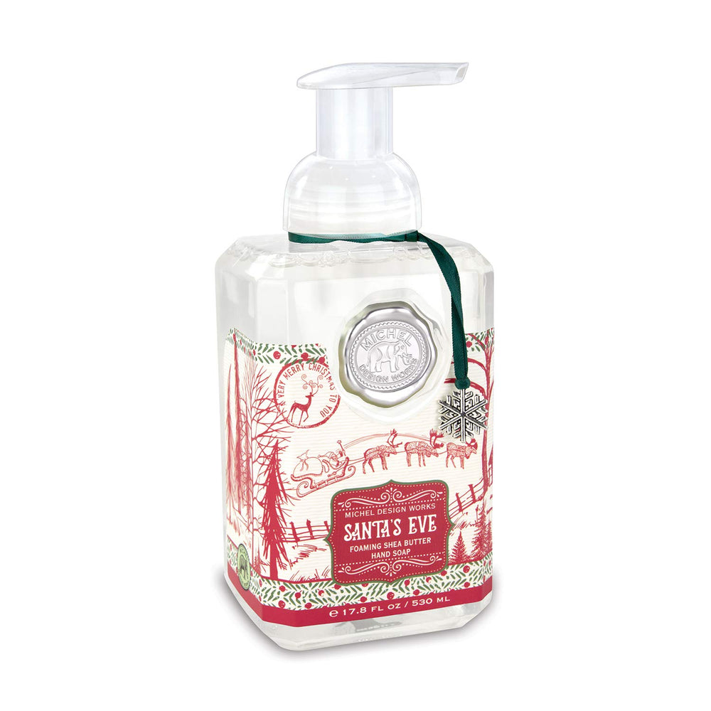 Michel Design Works Santa's Eve foaming hand soap pump with festive medallion; softens skin and refreshes