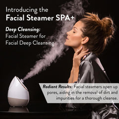 Microderm GLO Facial Steamer SPA+ steam mist closeup highlights pore purification potential.
