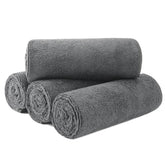 MICROFI microfiber hair drying towel—absorbent gray fabric quickly soaks up water.
