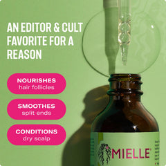 Mielle Organics Rosemary & Mint Hair Oil dropper demonstrates precise dosage for scalp treatment