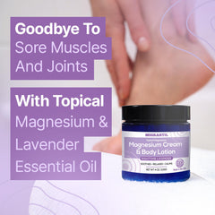 MIGRASTIL Nighttime Lavender Magnesium Cream pump shows easy application for sore muscles.