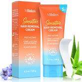 Milakos Painless Hair Removal Cream bottle, dermatologist-tested for sensitive skin