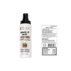 Milani sunscreen setting spray applied over makeup for long-lasting wear
