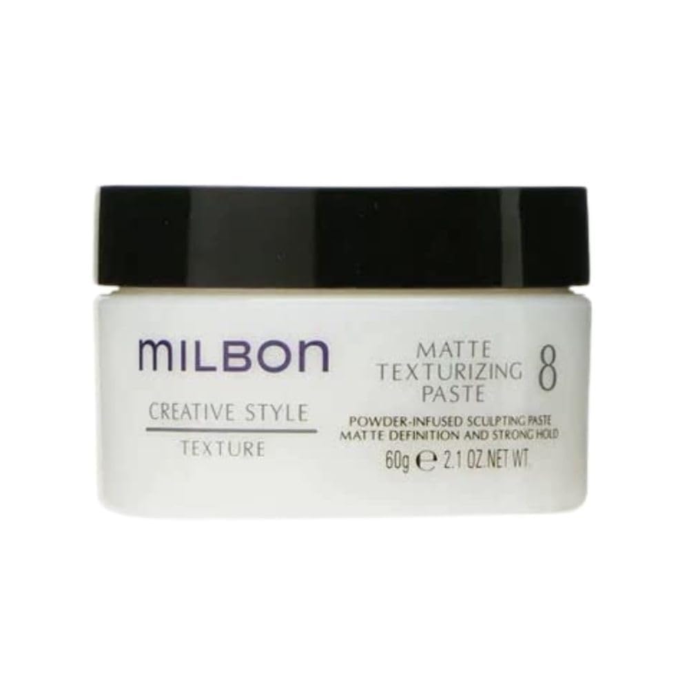 Milbon Matte Texturizing Paste packaging shows premium salon styling and durable matte hold.
