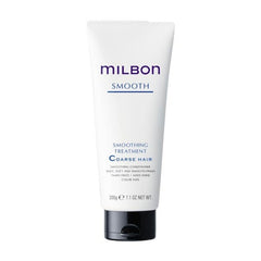 Milbon Smooth Smoothing Treatment bottle shows frizz control for sleek hair care.