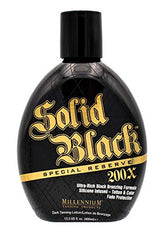 Millennium Tanning Solid Black Special Reserve 200X tattoo protector graphic illustrating tattoo-safe bronzing