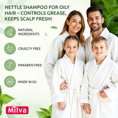 Milva nettle shampoo shows clarifying lather for oil-control on scalps
