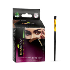 MinaiBrow Instant Hair Dye Kit Medium Brown packaging highlights plant-based formula for easy home coloring.