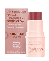 Mineral Fusion 3-in-1 Color Stick Berry Glow twist-tube demonstrates quick on-the-go multitasking makeup