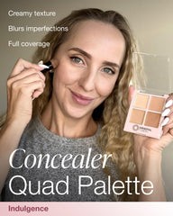 Mineral Fusion Concealer Palette Indulgence swatches reveal four light-to-neutral shades for customizable matching.