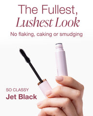 Wand application shot for Mineral Fusion So Classy Volume Mascara Black ready to build.