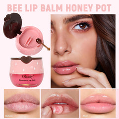 Minfei lip balm honey pot jar close-up highlights nourishing propolis formula.