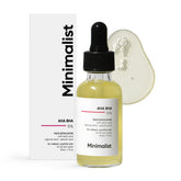 Minimalist 10% AHA/BHA serum bottle highlighting gentle exfoliation for radiant skin.