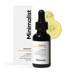 Minimalist 3% Tranexamic Acid Serum bottle with pump for evening skin tone improvement.