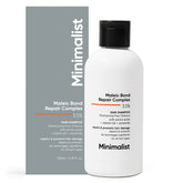 Minimalist hair shampoo bottle pour showing bond repair potential for damaged hair