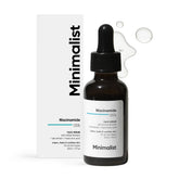 Minimalist Niacinamide Serum bottle highlighting clear, hydrated skin and blemish reduction.