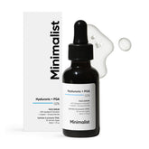 Minimalist Hyaluronic Serum bottle pump closeup for intense hydration on skin.