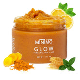 Minimo Glow Turmeric Face Scrub bottle pour for quick, radiant skin prep