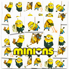 Minions tattoos bundle perforated set featuring Stuart, Kevin, and Bob for easy party favors.