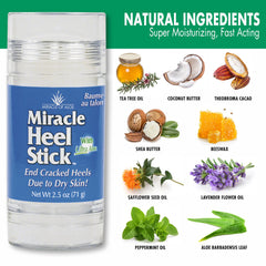 Miracle of Aloe Heel Stick product packaging display highlighting 2.5 oz stick.