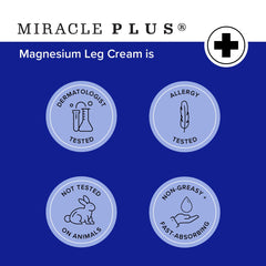 Miracle Plus Magnesium Cream applied to leg - deep moisturizing and soothing relief.