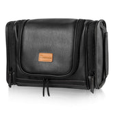 MIRASON travel toiletry bag front view in black with organized compartments.