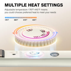 MiroPure heat settings display highlights adjustable temperature for all hair types.