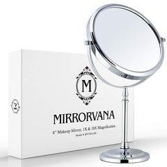 MIRRORVANA large double-sided mirror with ten-times magnification for precise makeup.