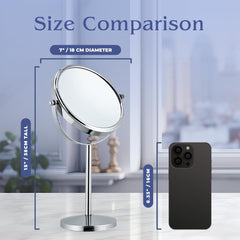 Mirrorvana round stand base keeps chrome mirror steady on vanity
