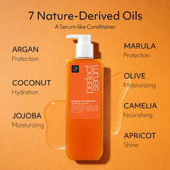 Mise En Scene Perfect Serum Original Conditioner highlights argan and jojoba oil for deeper nourishment.