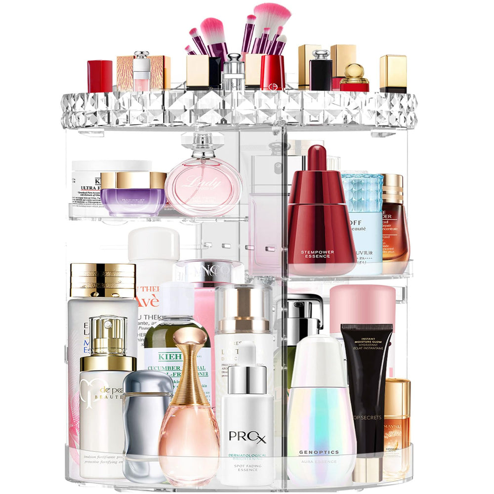 MISERWE 360° rotating makeup organizer top view for easy access to cosmetics