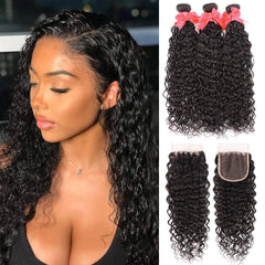Miss GAGA water wave bundles with closure front view for full, natural volume daily wear.