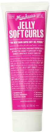Miss Jessie's Jelly Soft Curls bottle closeup showing lightweight hold and shine.