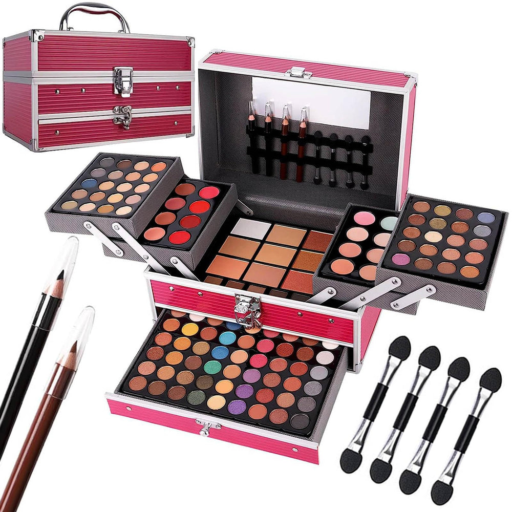 Miss Rose All In One 132-Color Makeup Kit case open shows a complete professional setup for versatile looks.