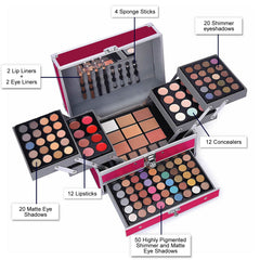 Miss Rose All In One 132-Color Makeup Kit inside view highlights a layered layout for easy access.