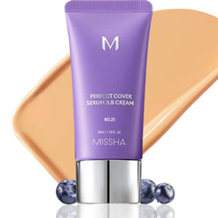 MISSHA M Perfect Cover Serum BB Cream No.25 Warm Beige closeup for radiant natural glow.