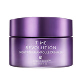 MISSHA Time Revolution Night Repair Ampoule Cream bottle closeup highlights triple fermentation for overnight radiance.