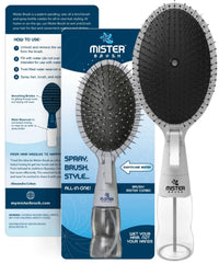 Mister Brush 2-in-1 hairbrush mister white front view for travel styling.