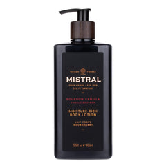 Mistral Bourbon Vanilla Body Lotion bottle showcases premium packaging for daily hydration