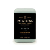 Mistral Salted Gin bar soap package highlights premium design and gift-ready presentation.