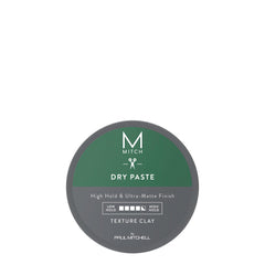 MITCH Dry Paste Texture Clay jar showcases ultra-matte finish for sculpted, long-lasting styles.