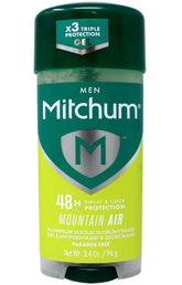 Mitchum Advanced Gel Mountain Air anti-perspirant bottle offering all-day sweat protection.