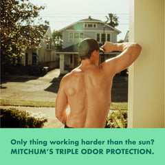 Mitchum clear gel in invisible finish illustrates skin-friendly application with no white residue.