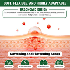 Mitreal scar patches in use on skin showing comfortable everyday application.