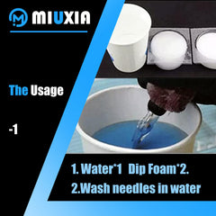 Miuxia Dip Foam simple cleaning process with dampened foam and needle wipe.