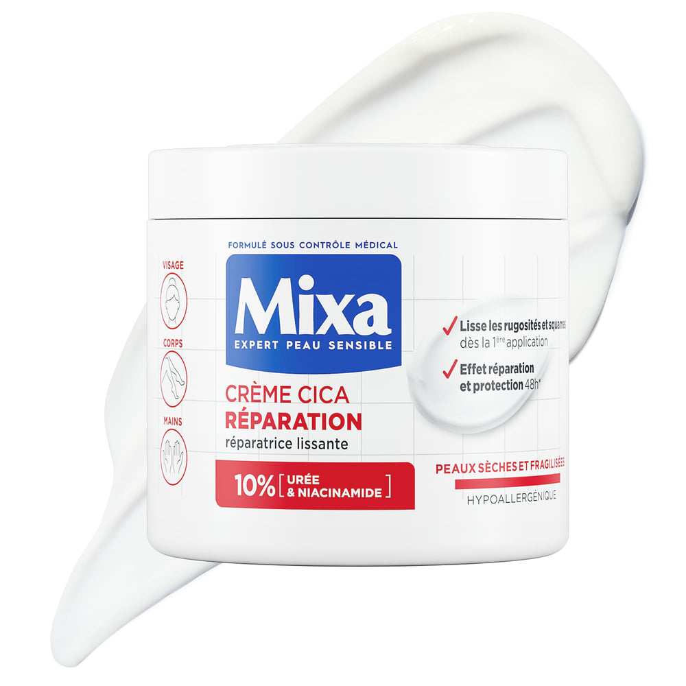 Mixa Cica Repair Cream jar 400ml with creamy texture for dry, rough skin