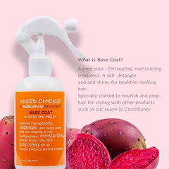 Mixed Chicks Base Coat detangles hair for smoother styling results.