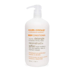 Mixed Chicks detangling deep conditioner bottle pour aids smooth detangling and hydration.
