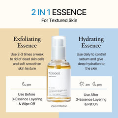 mixsoon Bean Essence ingredients featuring barley, pomegranate, and pear for nourishing texture.